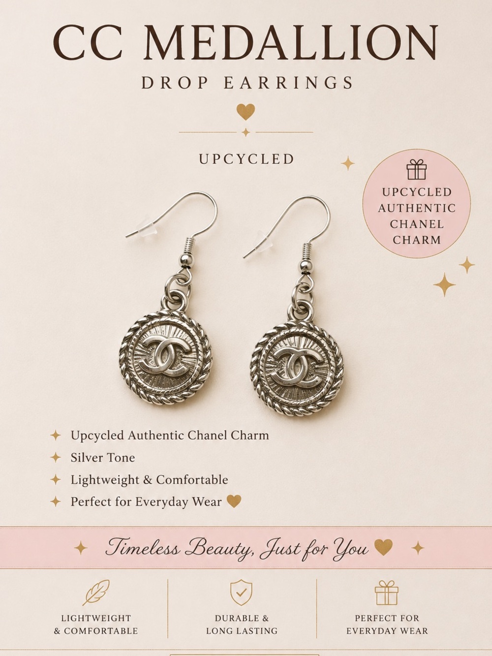 Silver-Tone CC Medallion Drop Earrings